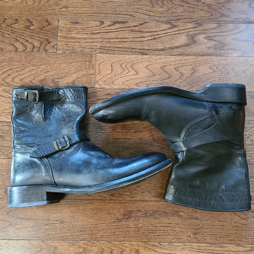 Belstaff-  black leather buckle riding boots